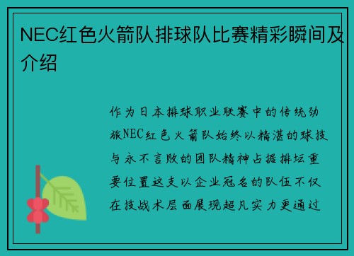 NEC红色火箭队排球队比赛精彩瞬间及介绍